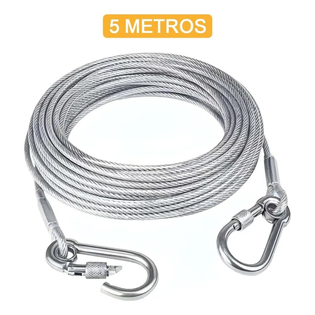 Cabo De Aço Plástico Amarração Cães Ou Guia Passeio Brincar (5 METROS)