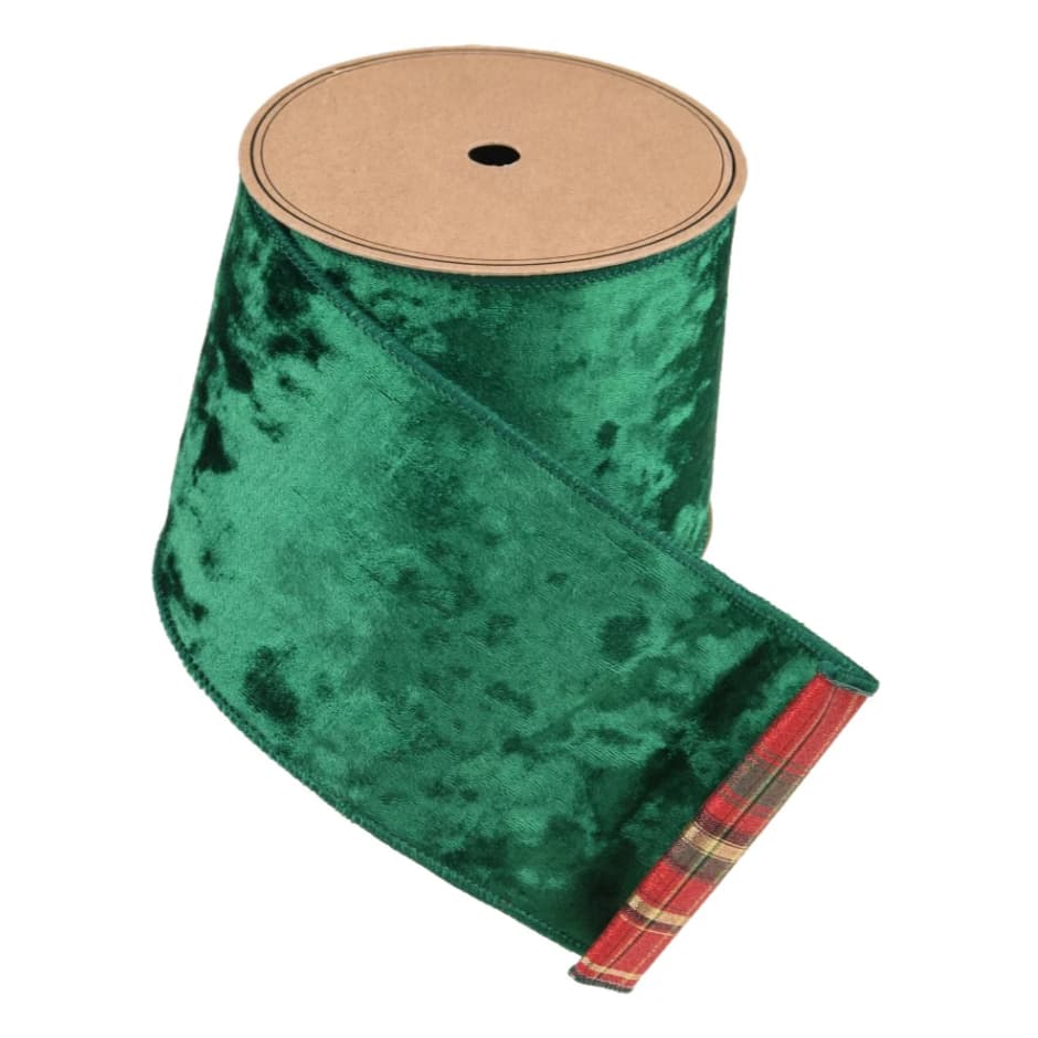 Fita Natalina Aramada 5mts Dupla Face Verde Xadrez 10cm Veludo