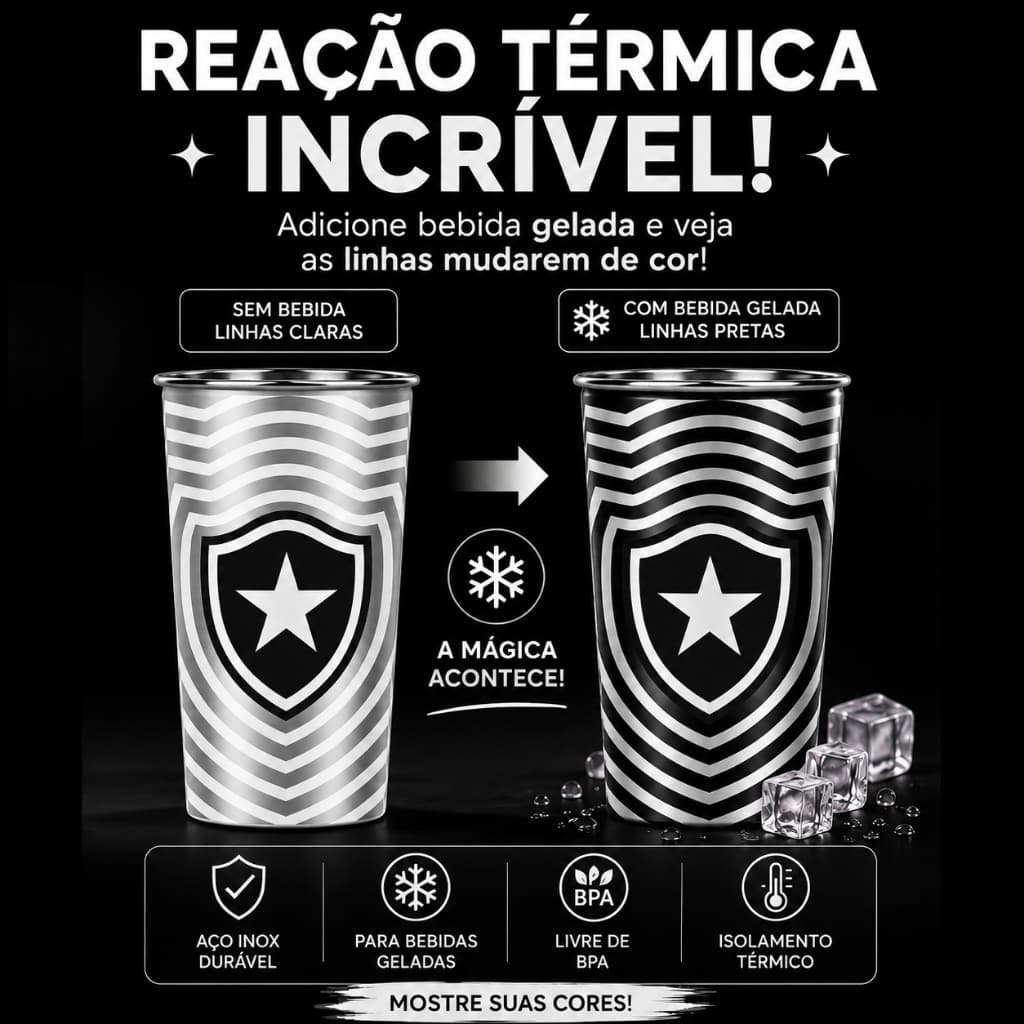 Copo Inox Long Drink Botafogo Oficial Licenciado | Reação Térmica | 450ml