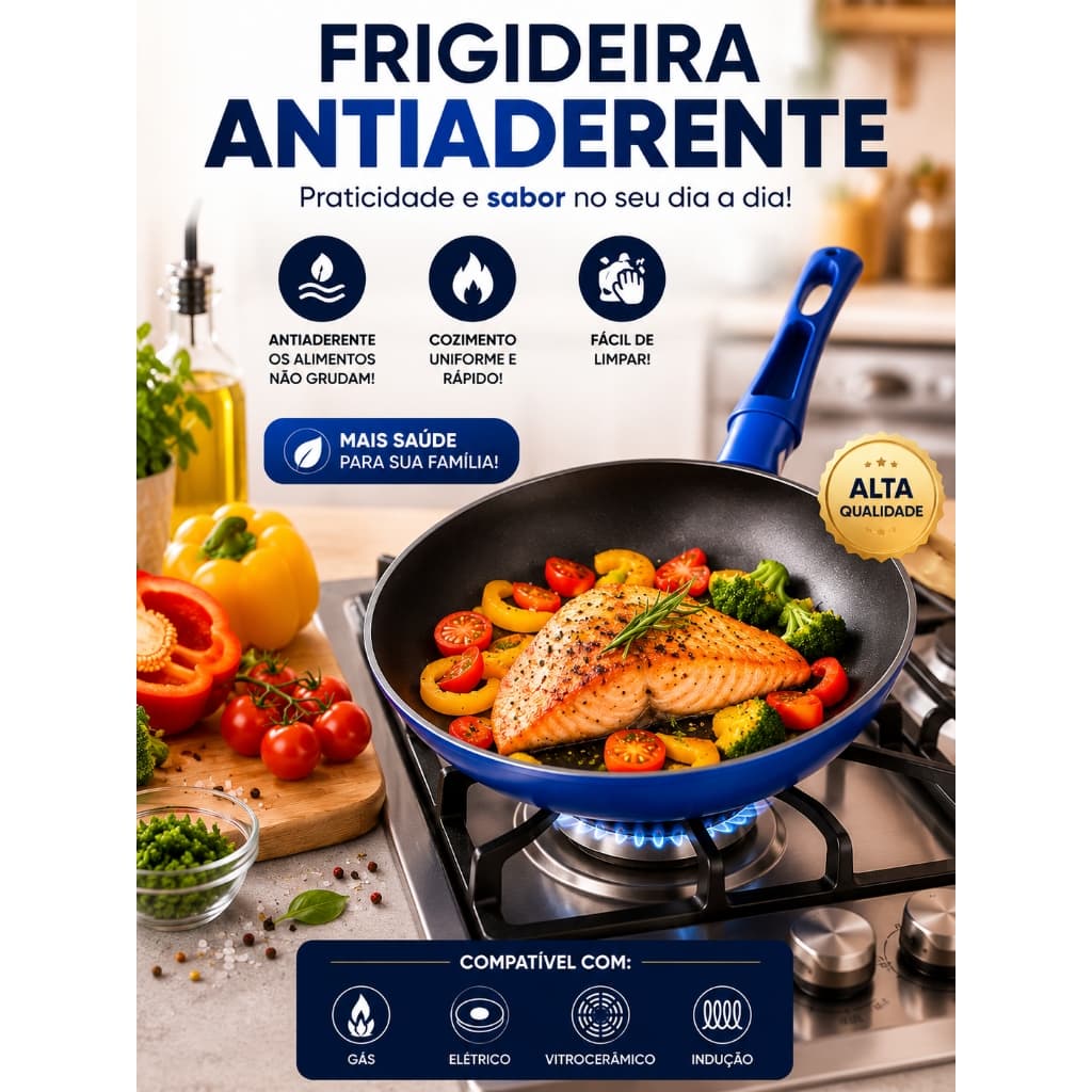 Frigideira Antiaderente Nanoceramica 20cm Azul Resistente Facil Limpeza Duravel