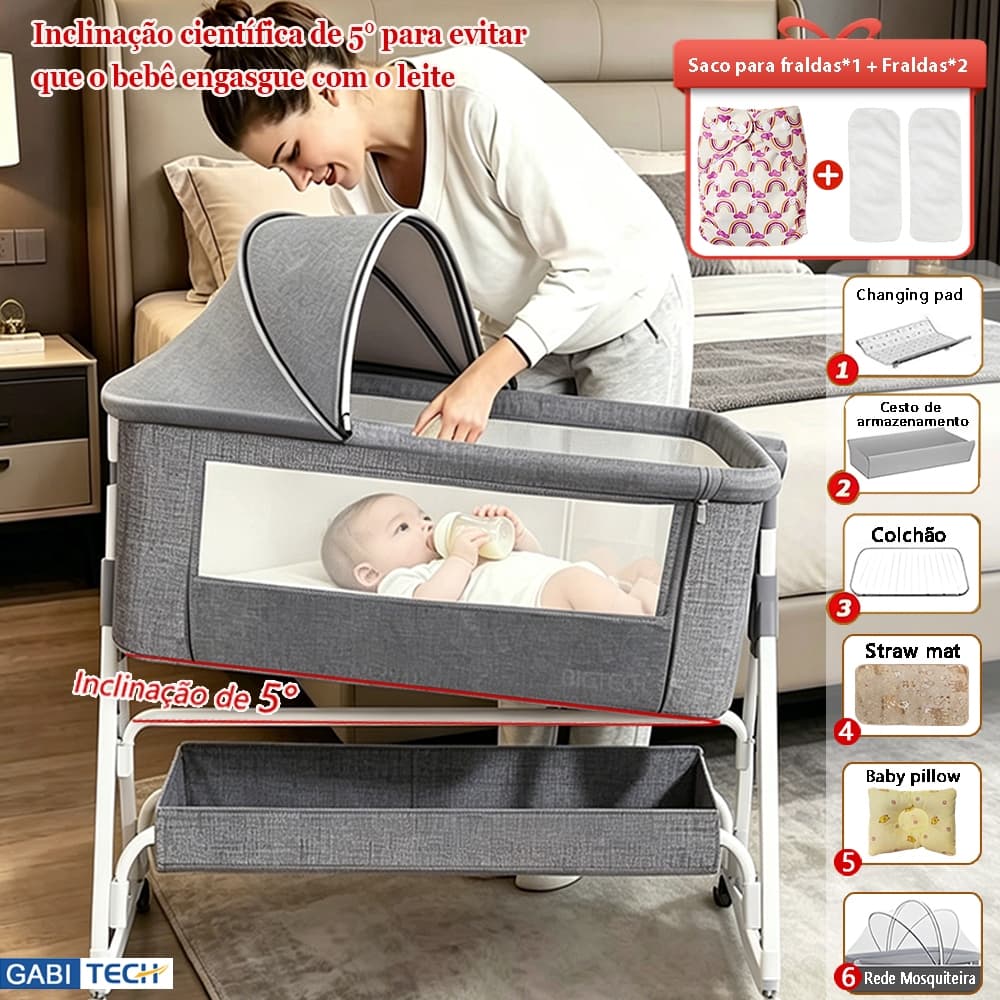 Berço Portátil Moises Co-bed Com Balanço Mosquiteiro 6 Níveis Ajustáveis Conjunto De 9 Peças Até 25kg 0 a 3 Anos