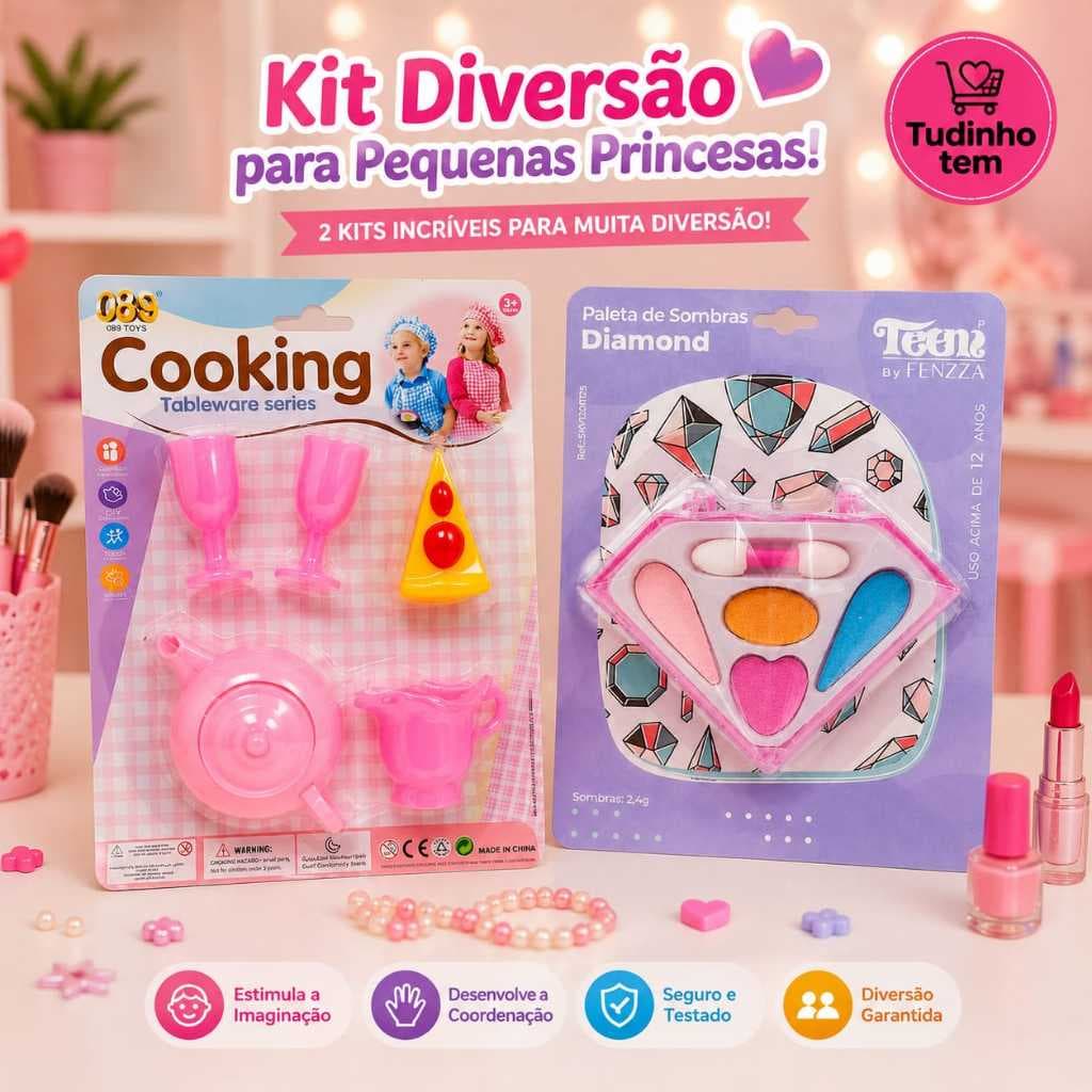 Kit Faz de Conta Infantil Maquiagem e Cozinha | Brinquedo Educativo Menina 3+ Presente