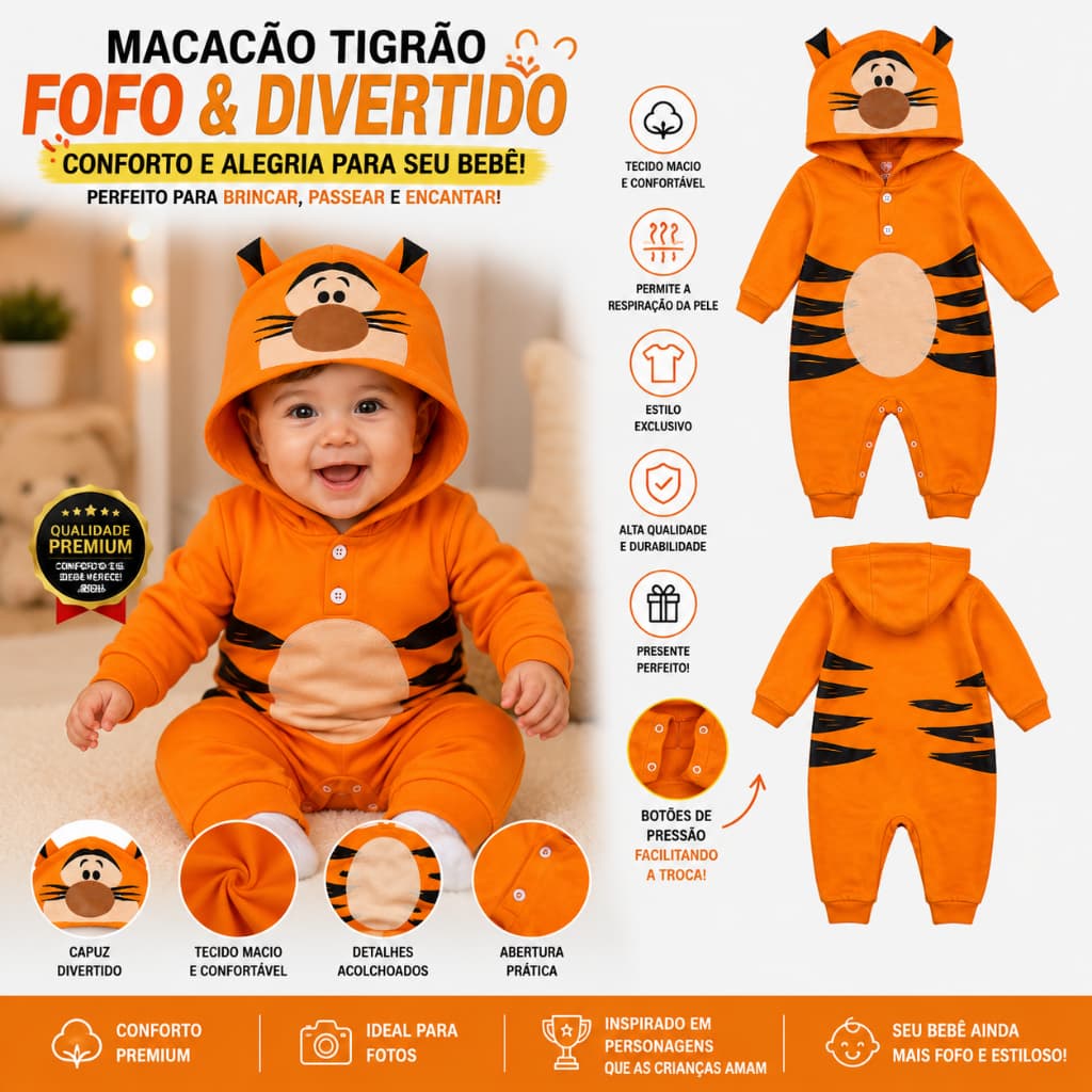 Macacão De Bebê Temático Com Capuz -  Escolha