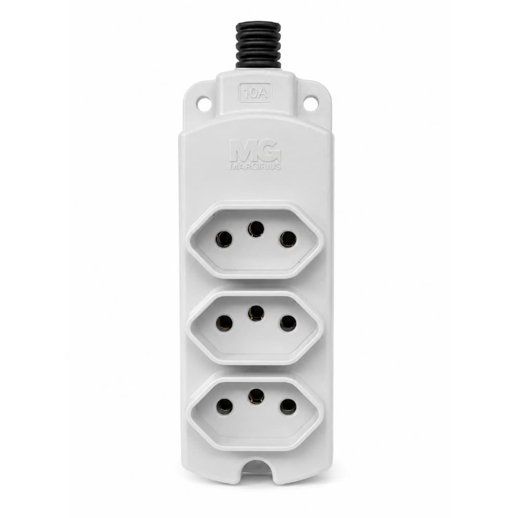 Tomada Sobrepor 10a P/ Extensão 3 Polos Cinza Margirius Cinza