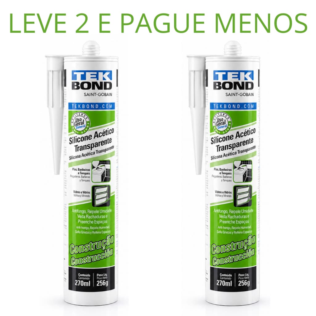 Silicone Acético Transparente Vedação Construção 50g/256g Tekbond