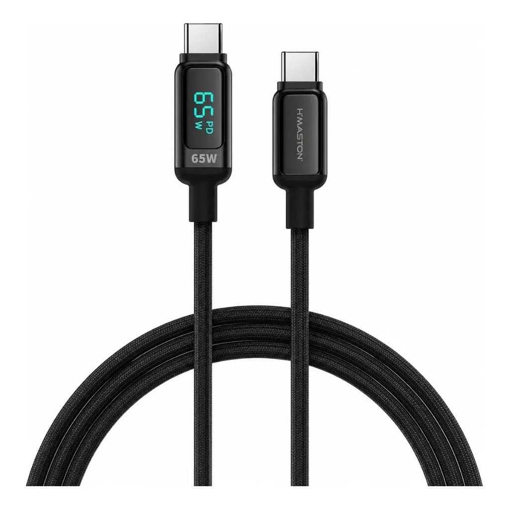 Cabo Tipo-C Para Tipo-C Turbo 66W 1 Metro H'Maston HB18-CC Reforçado Com Luz RGB.