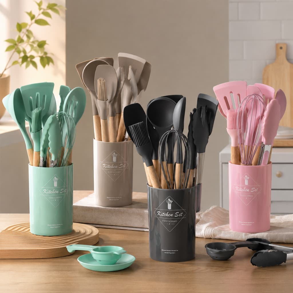 KIT de Utensílios Para Cozinha em Silicone e Bambu 12 Peças novo 2025