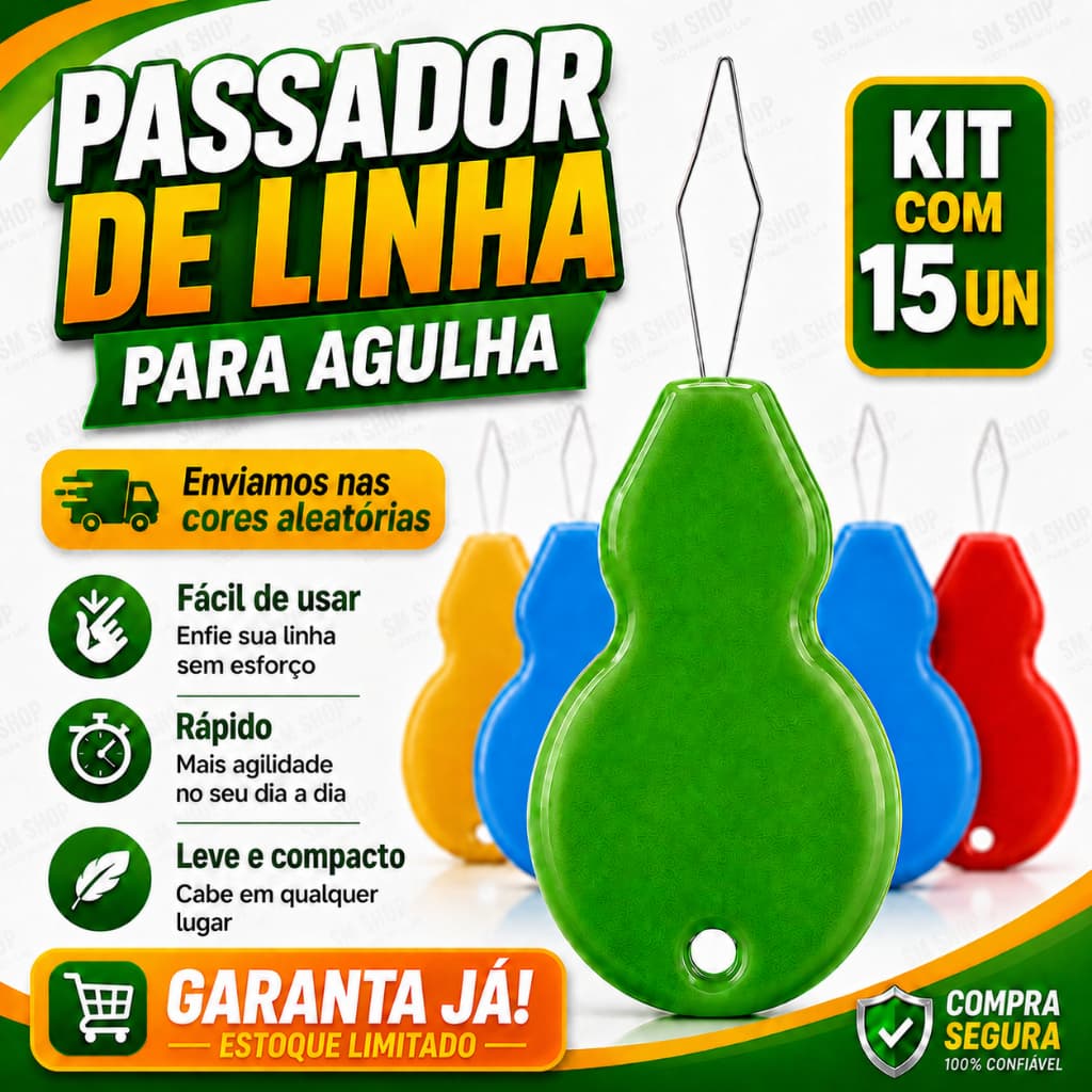 Kit Passador de Linha Enfiador de Agulha 5,0cm Fácil e Rápido para Máquina de Costura Bordado Croché Fácil de Usar