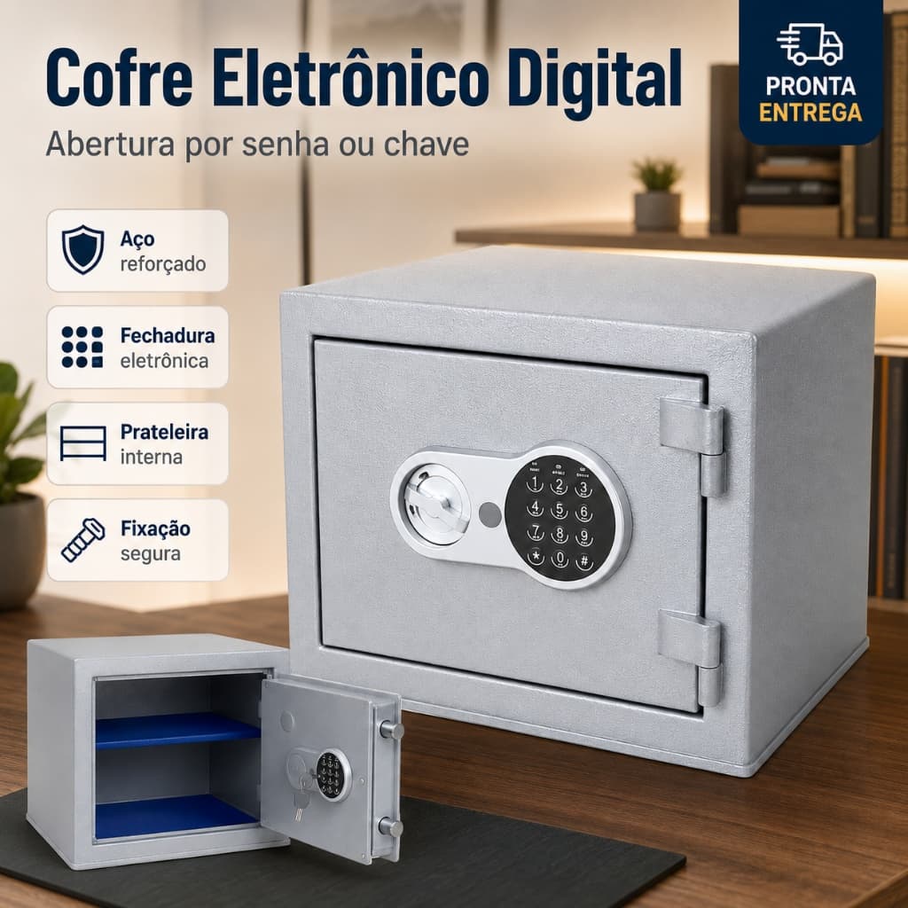 Cofre Digital Eletrônico Concretado Pesado Reforçado Blindado Resistente Para Armas Curtas