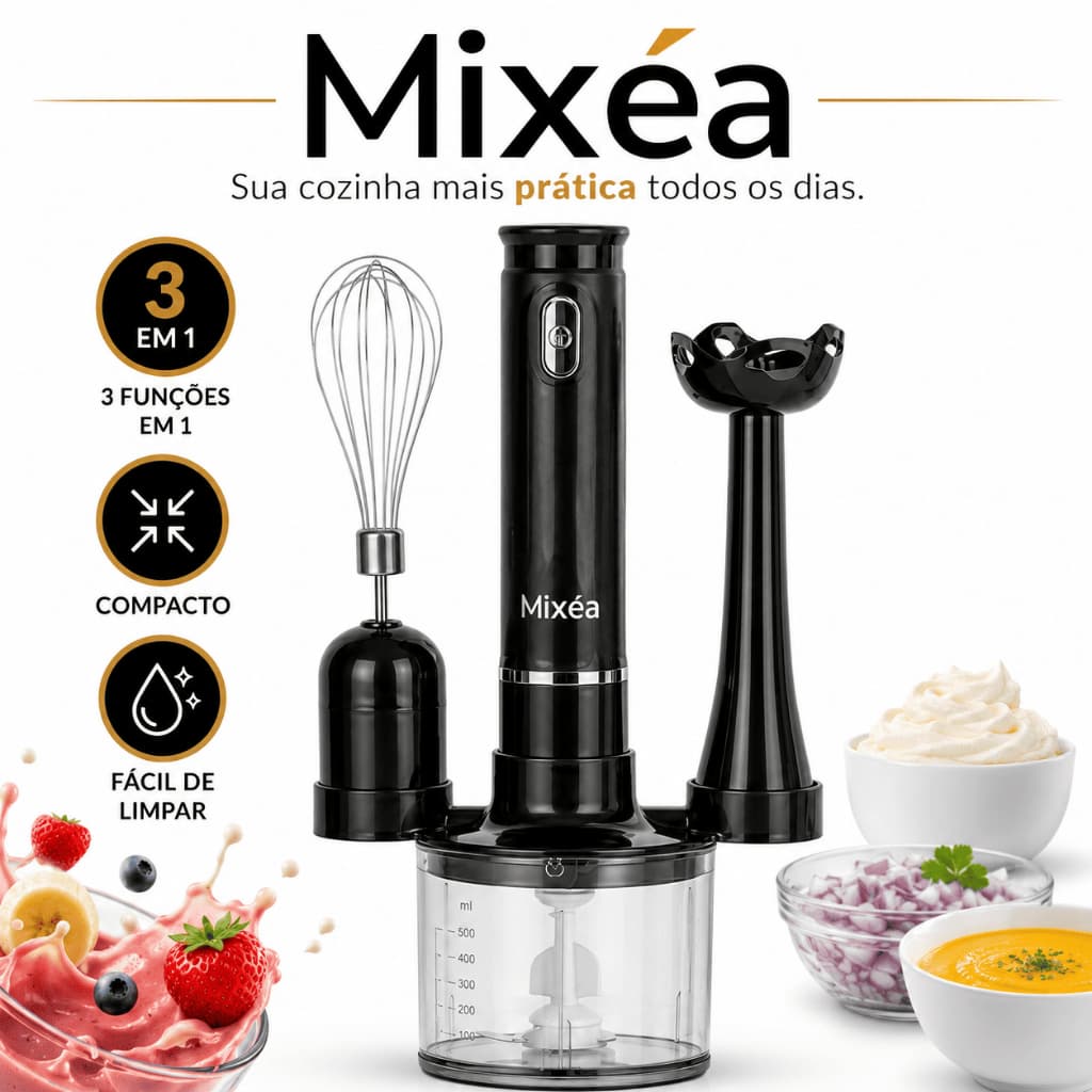 Mixer 3 em 1 Processador Batedor Elétrico 200W 127V Multifuncional