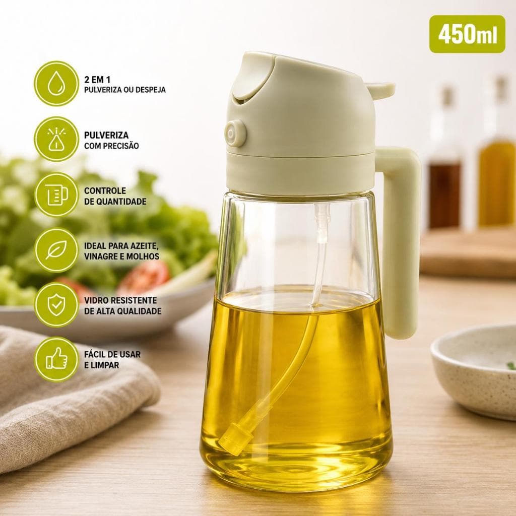 Azeiteiro Vinagreiro Spray De Vidro Com Botao + Bico Dosador + Tampa E Alca De Plastico 470ml envio imediato