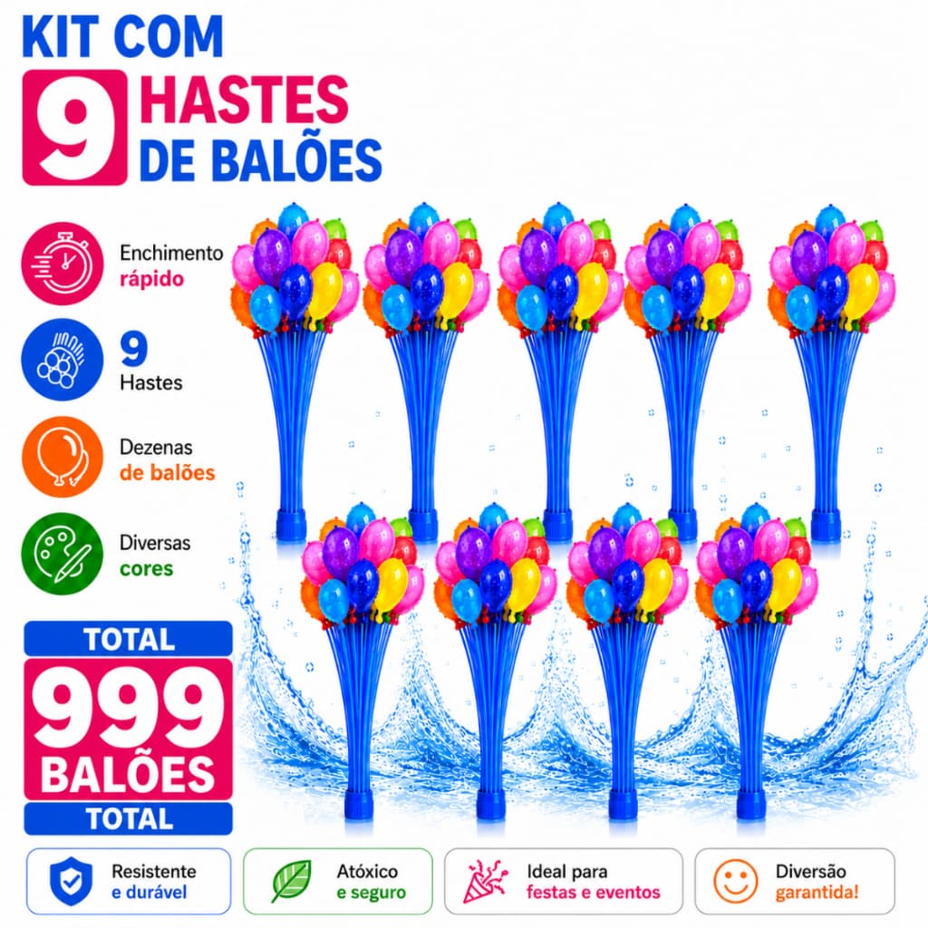Kit 999 Balão De Água Guerra De Bexiga Splash Ball Pacotes com 111 Bexigas Cada Watter Ballon
