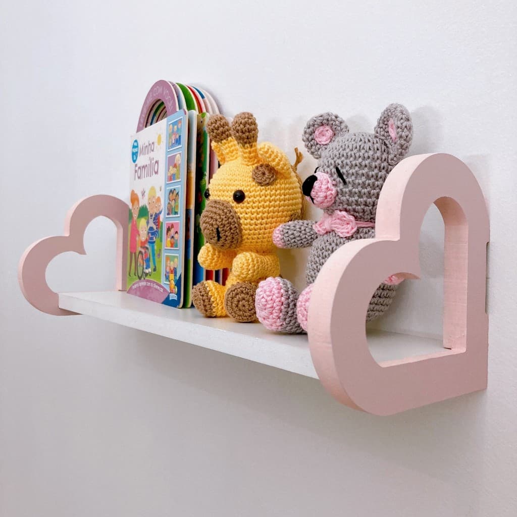 1 Prateleira coração colorida quarto decoração infantil 60cm