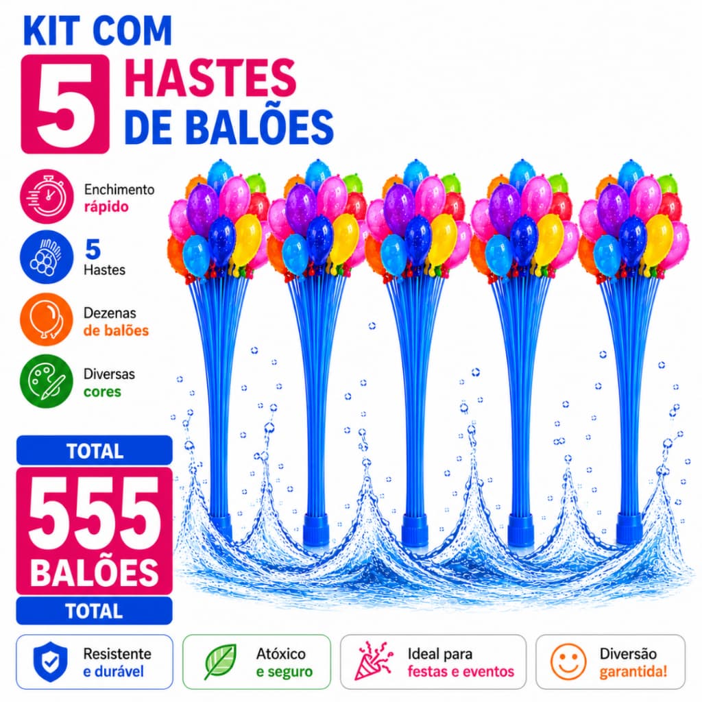 Kit 555 Balão De Água Guerra De Bexiga Splash Ball Pacotes com 111 Bexigas Cada Watter Ballon