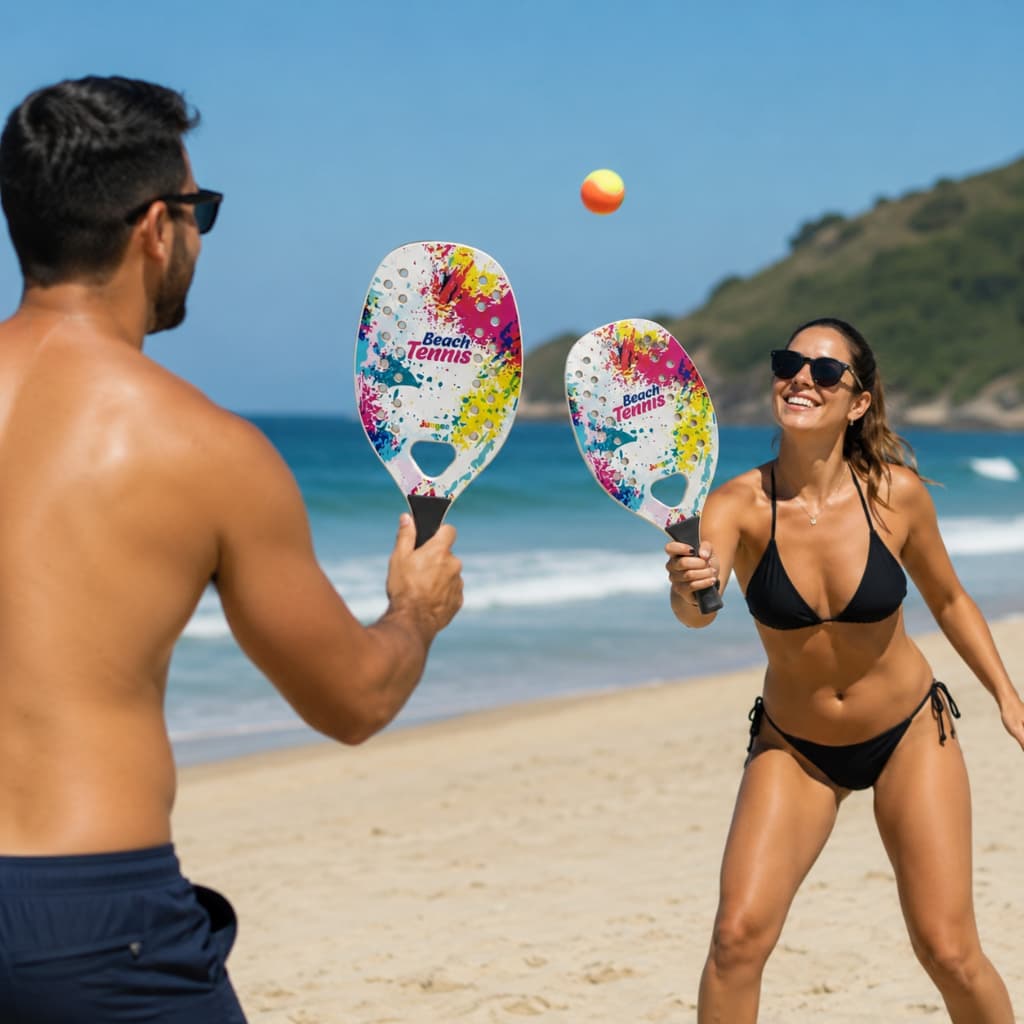 Raquete Beach Tennis Junges MDF 50cm Leve Resistente Preta para Praia Esporte Lazer Infantil e Adulto