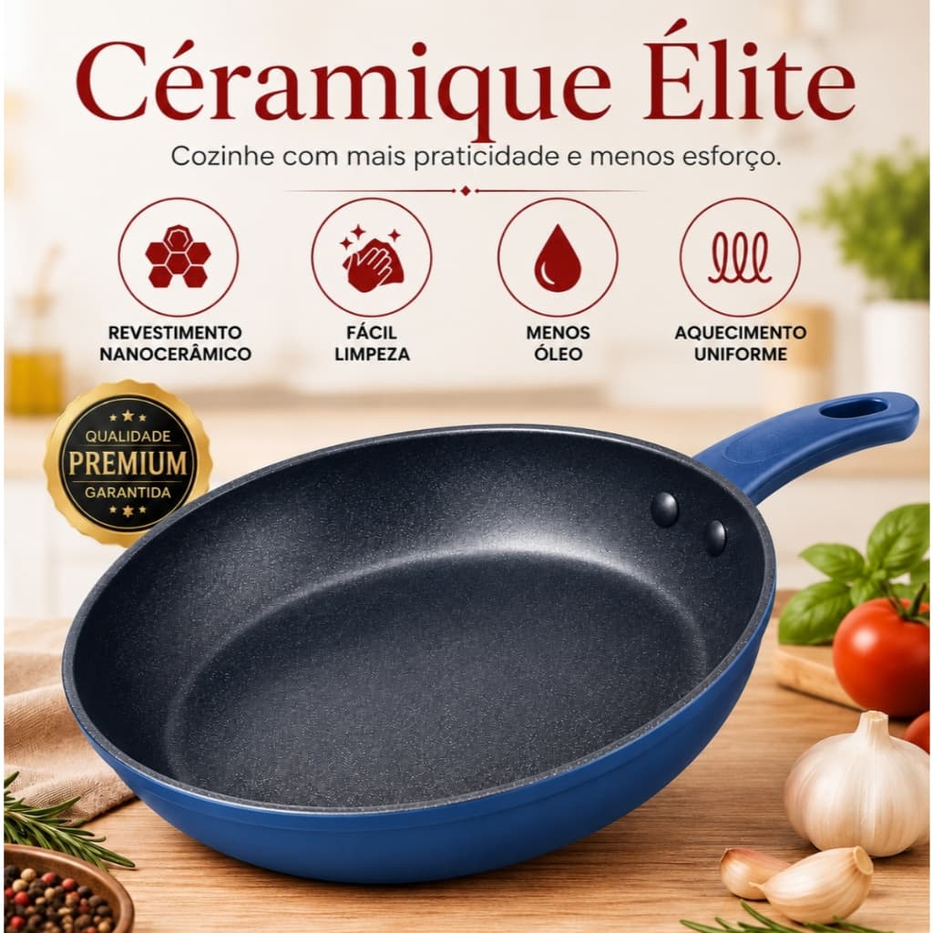 Frigideira Antiaderente Nanocerâmica 20cm Céramique Élite Prime Premium Azul Fácil Limpeza Menos Óleo