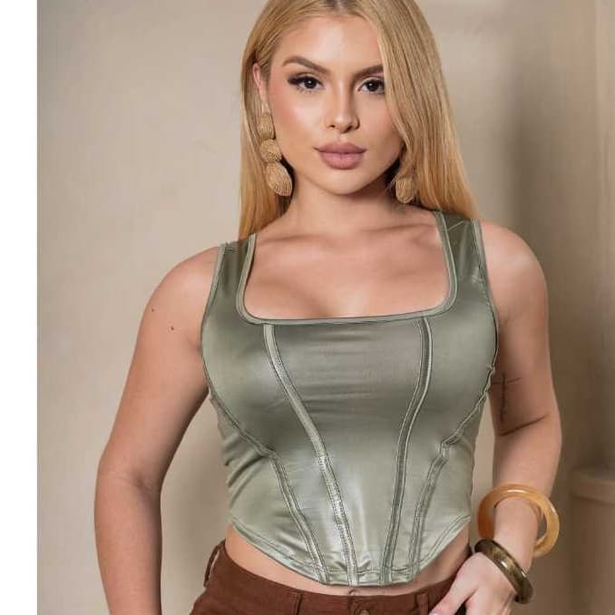 Blusa Feminina imitando corselet cropped blogueira balada cirrê