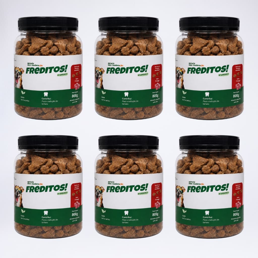 Kit 6 Snacks Freditos Para Cães Petisco Diversos Sabor Frango Pote 800g