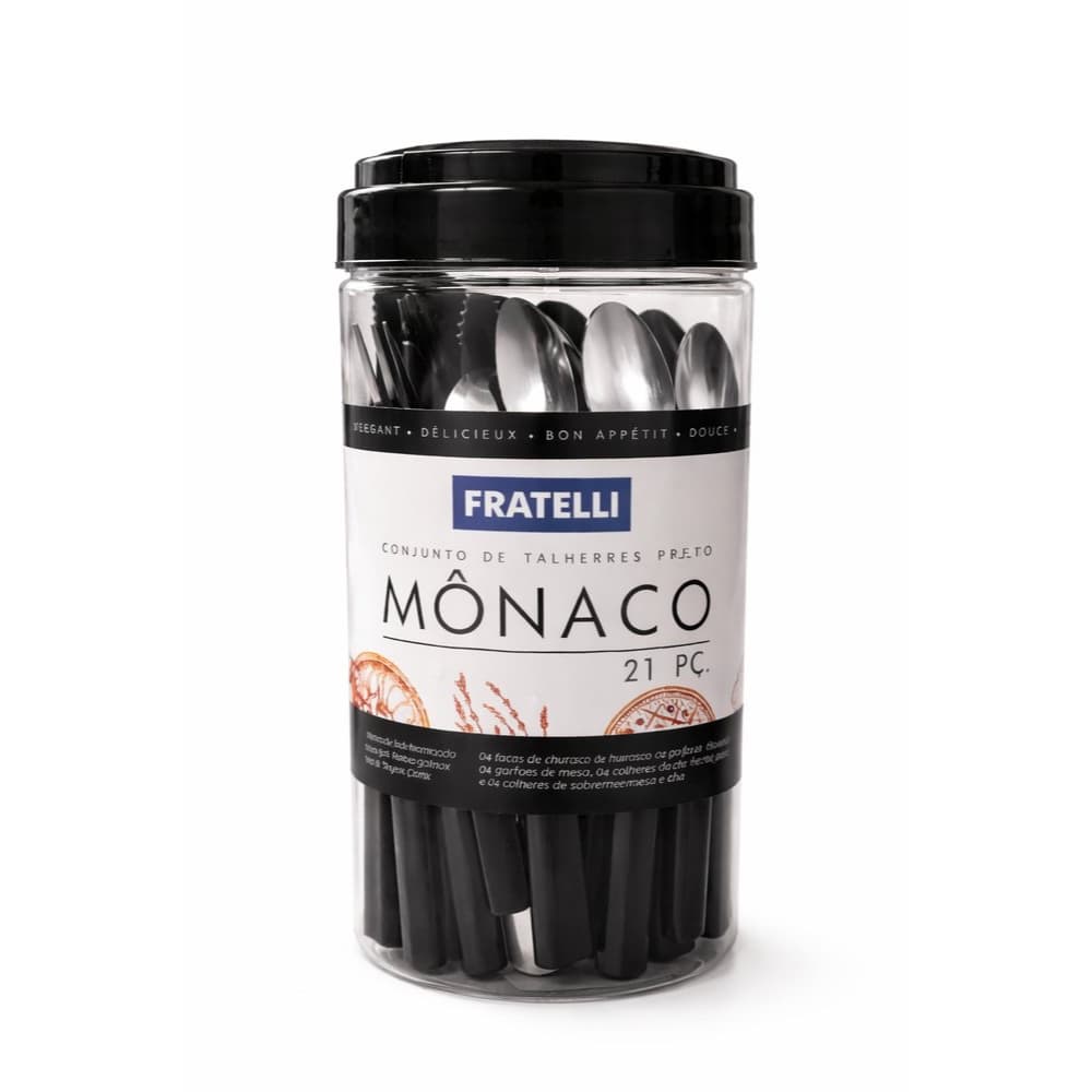 Kit Jogo de Talheres Mônaco 21 Peças Black Premium Inox