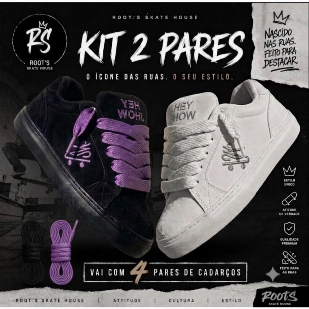 KIT 2 PARES Tênis Skate HEY JHOW Premium TOP Turbinado Espuma Grossa Camurça