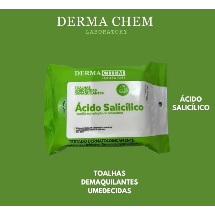 Lenço Demaquilante Dermachem Ácido Salicílico 25 Un Toalha Umedecida Limpeza Facial Controle da Oleosidade