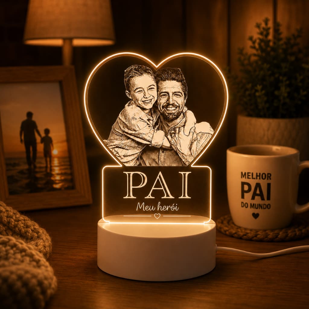 Luminária Dia Dos Pais Foto Presente Bigode, Recordação, Personalizado, Decoração, Iluminação, escritório