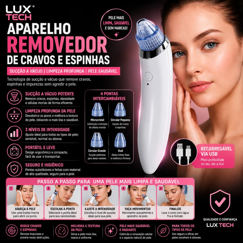 Aparelho Removedor Cravo Espinha Elétrico Sugador Vácuo Usb Saúde