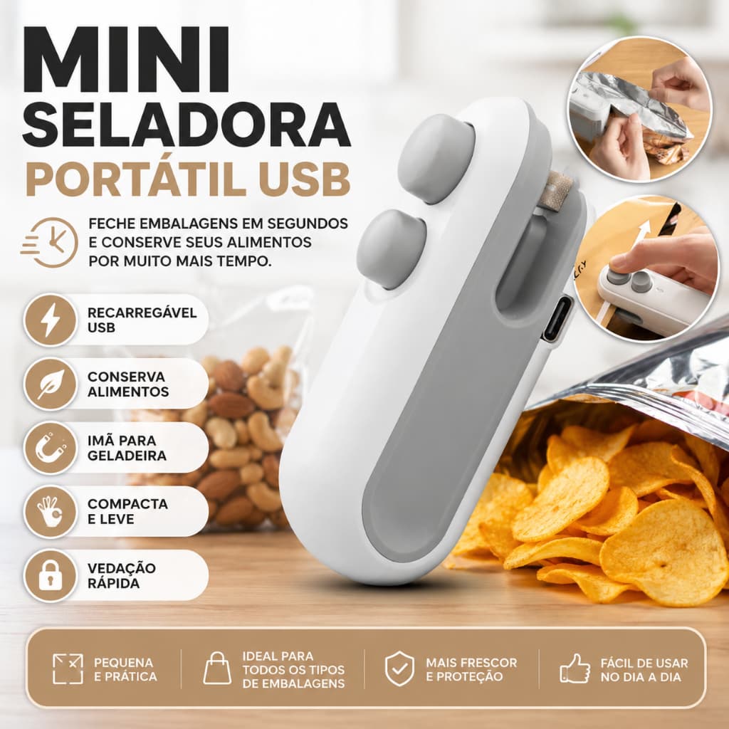 Azul ou Branco - Mini Seladora Para Sacos Plásticos Portátil
