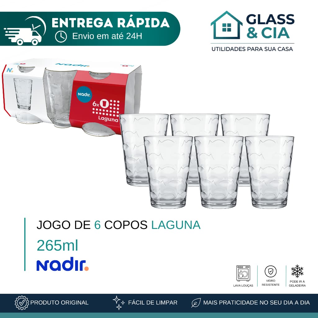 Jogo de copos de vidro Laguna 265ml 6 peças - Nadir