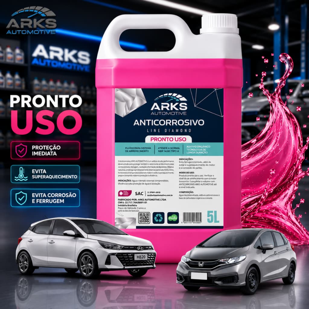 Liquido Radiador Universal Arks Proteção Pronto Uso Rosa 5L Vw Hyundai Toyota