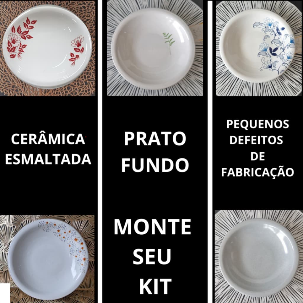 Prato FUNDO 22cm Cerâmica 2ª Linha Pequenos Defeitos