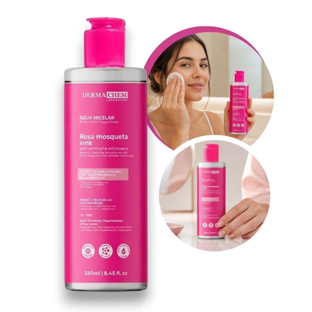 Água Micelar Rosa Mosqueta Íons Dermachem 250ml Hidratante Removedor De Maquiagem Pele Sensivel