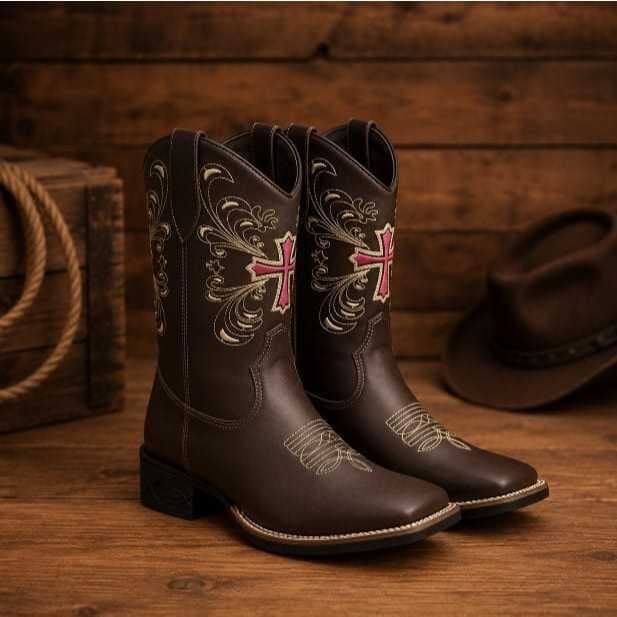 Bota Texana Botina Feminina Cano Curto Bordado Tex Curta Pink Bordado