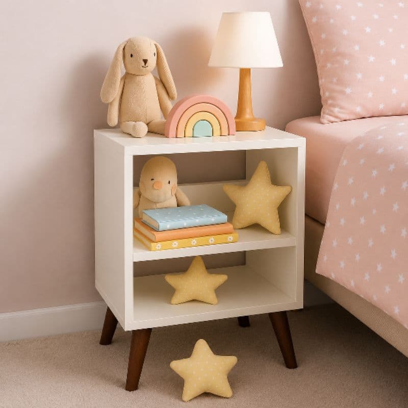 Mesa de cabeceira retro MDF branco | criado mudo, nicho prateleira - Ideal para espaços pequenos