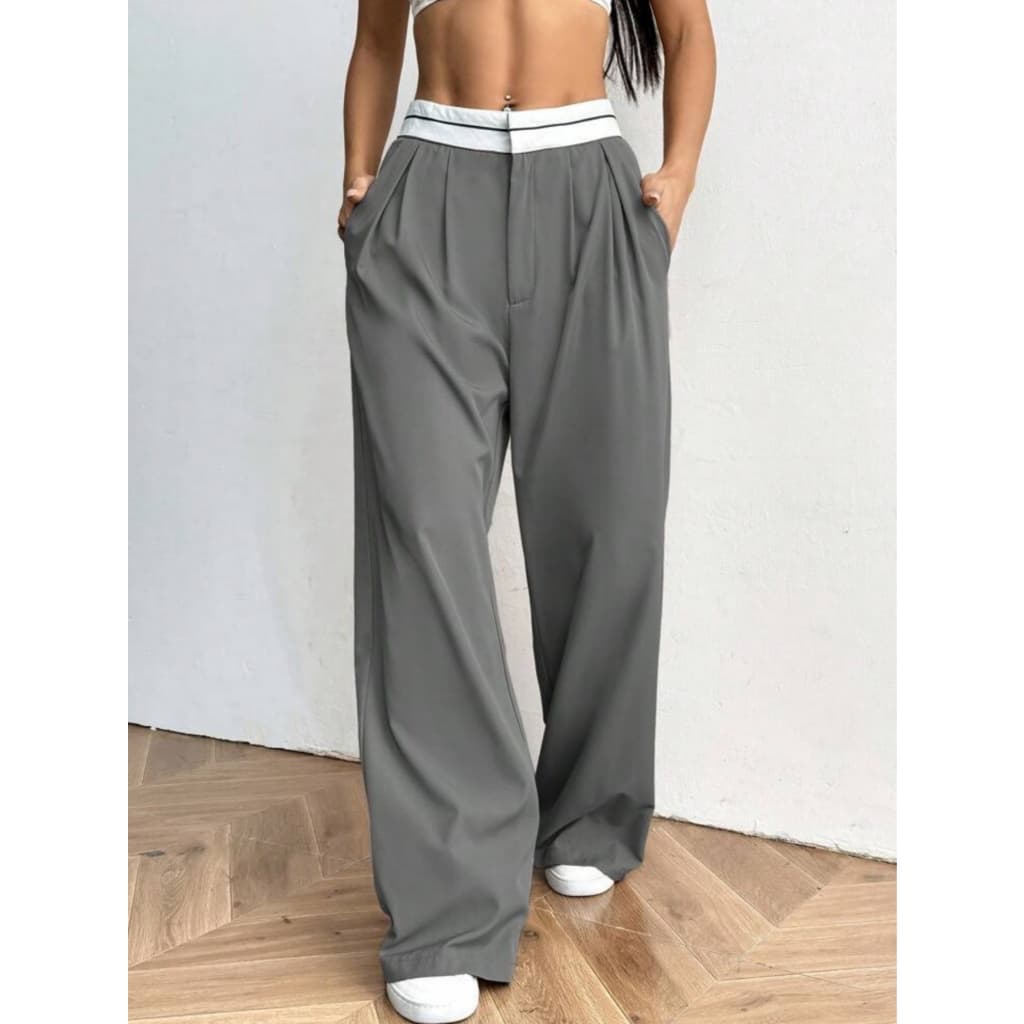 Calça Pantalona Alfaiataria Feminina Cintura Alta Wide Leg Virginia com Bolso