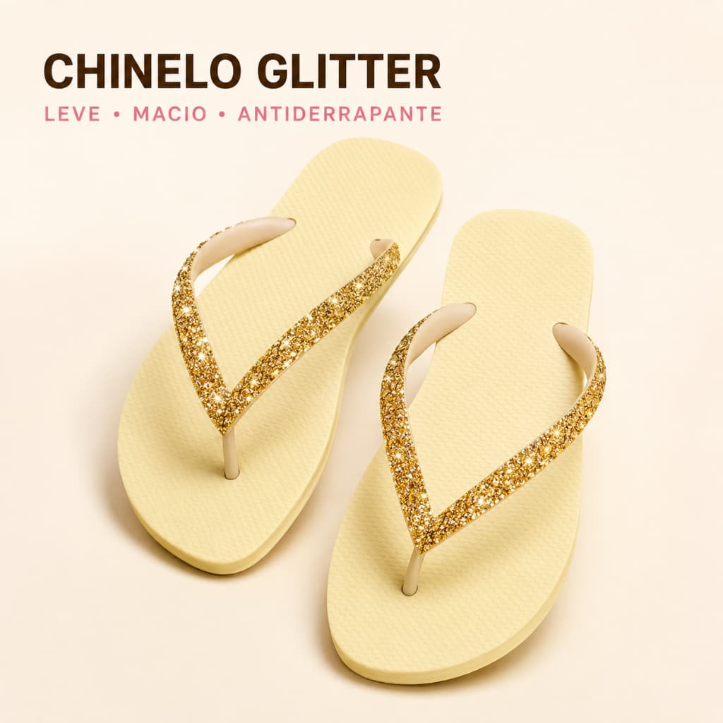 Chinelo Feminino com Strass e Glitter Macio Antiderrapante Leve Sandália Rasteirinha 33/34 ao 39/40