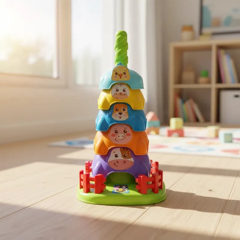 Brinquedo Giro Mágico Zoo Torre Giratória de Animais Didático e Educativo para Bebês