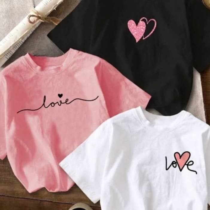 Kit 3 Camiseta Feminina Kids Estampada Love Coração| Tecido respirável 100% Algodão