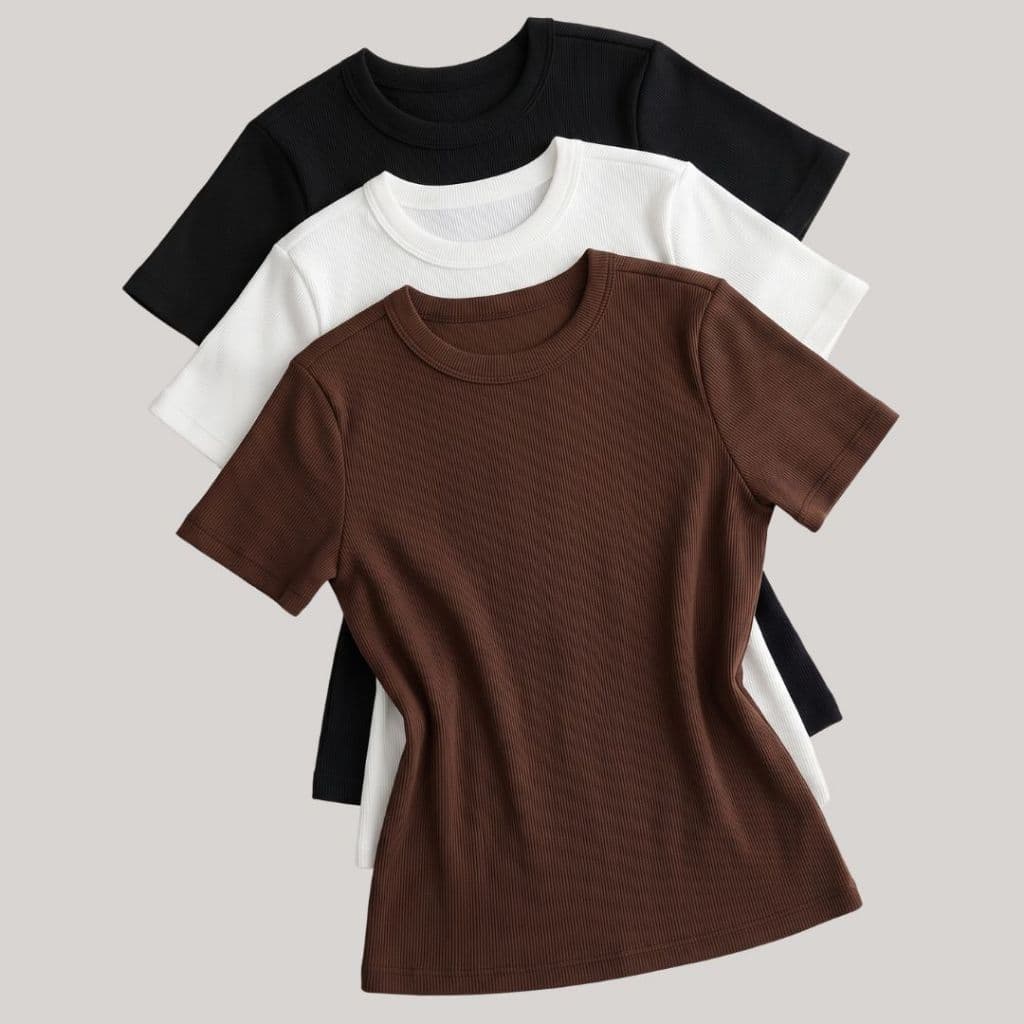 Blusa Feminina Cacharrel Canelada Manga Curta Ribana Baby Look Básica Premium Slim