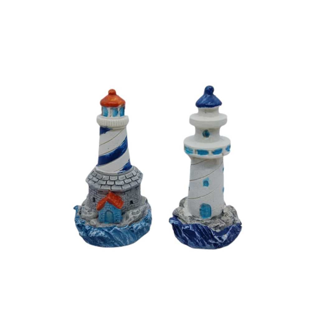 Ornamento Decoração Aquário Mini Torre Farol 2 Peças