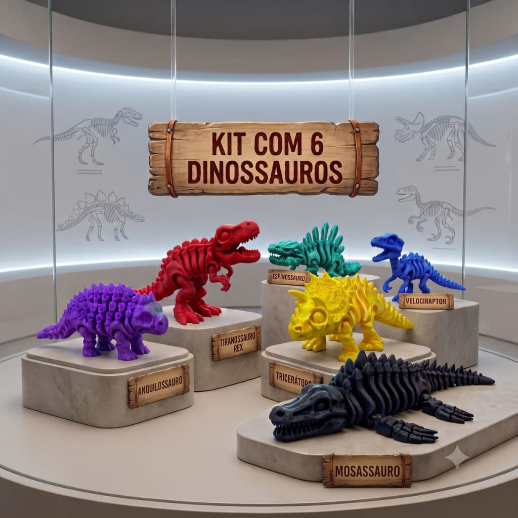 Kit 6 Dinossauros Articulados Boneco Fidget Toy 3D Antiestresse Brinquedo Infantil Menino Presente Criativo Sensoriais