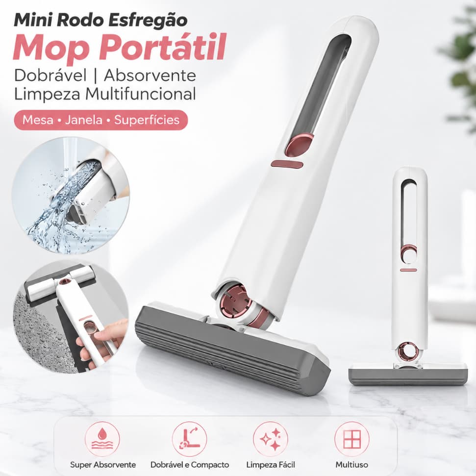 Mini Rodo Esfregão Mop Portátil Dobrável Absorvente Limpeza Multifuncional Mesa Janela