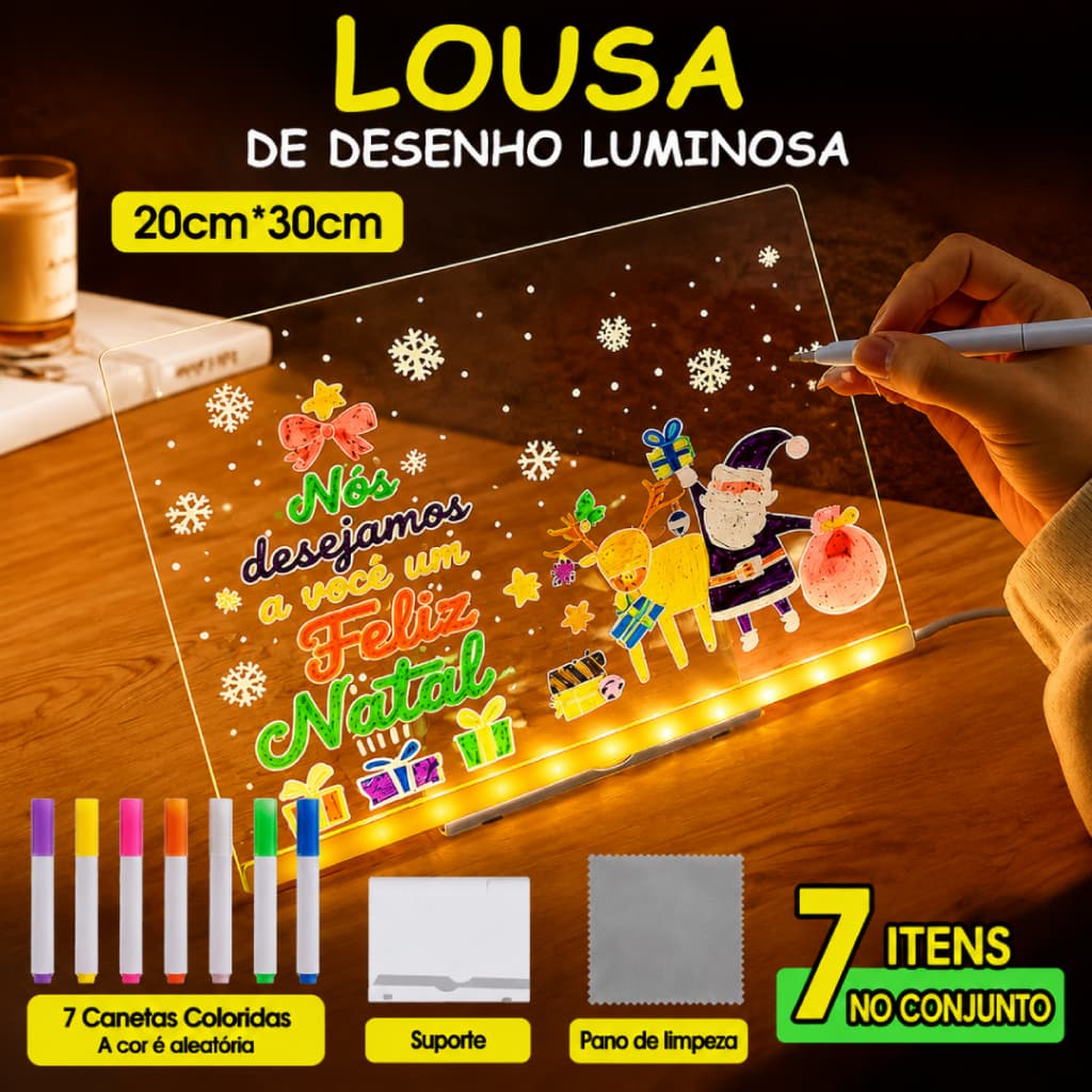 Luminária LED 3D de Acrílico para Escrever Mensagens – Quadro Decorativo com Luz
