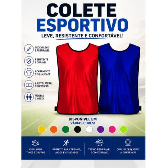 Colete De Futebol Dupla Face Jogador Times Adulto Pratico Rapido