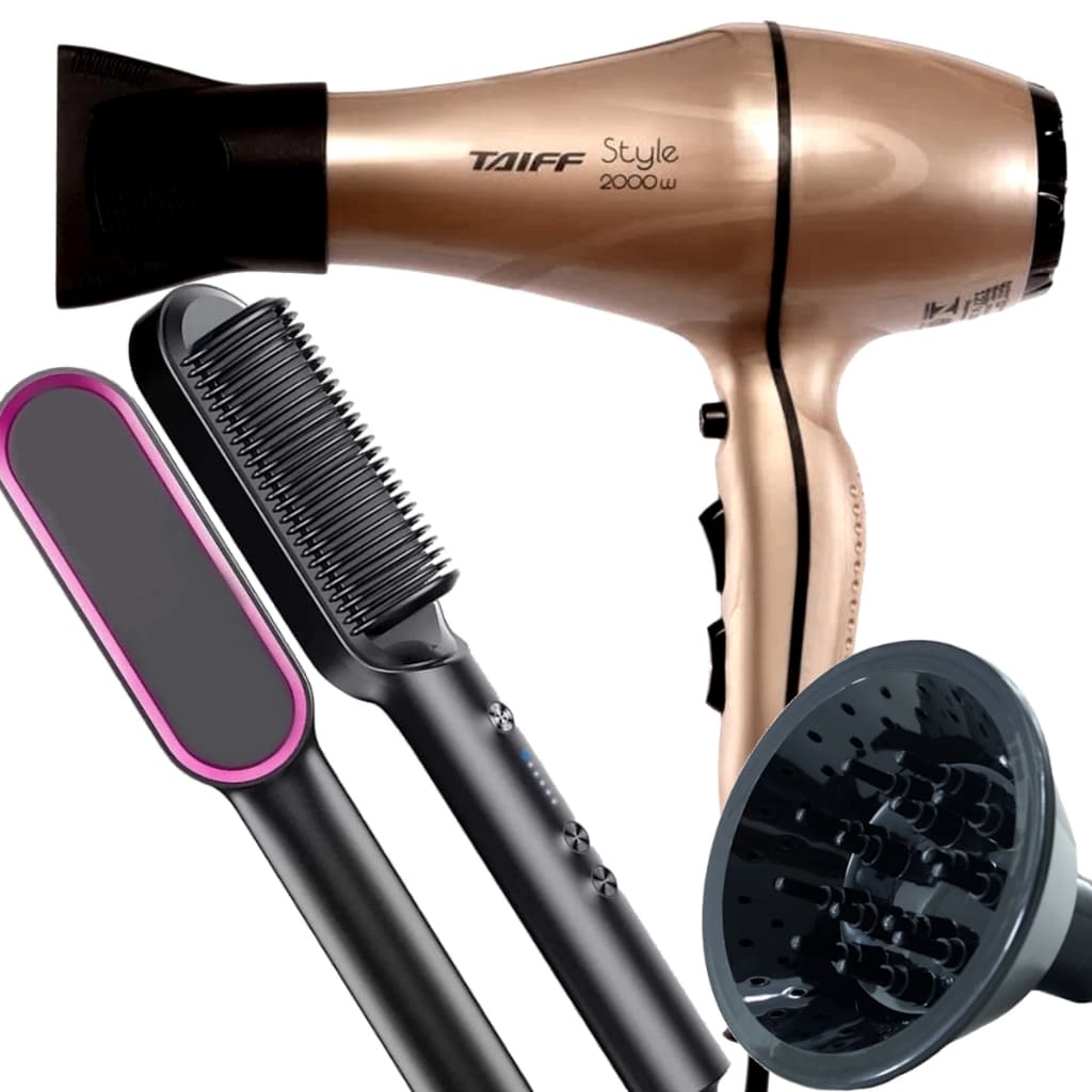 Secador De Cabelo Taiff Profissional 2000w Ar Quente Frio Motor Ac Difusor De Cachos Escova Alisadora Secadora 2 Em 1 Hq