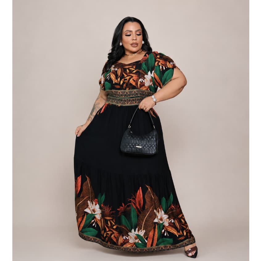 Vestido Longo Feminino PlusSize Evangélico Elegante Soltinho Leve Viscose Sarja Premium Manga Tulipa