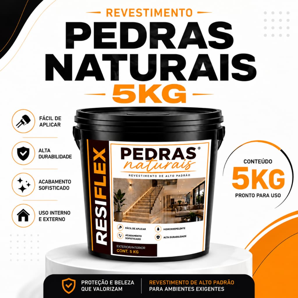 Revestimento Pedra Natural Resiflex 5kg Acabamento Rústico Moderno e Sofisticado