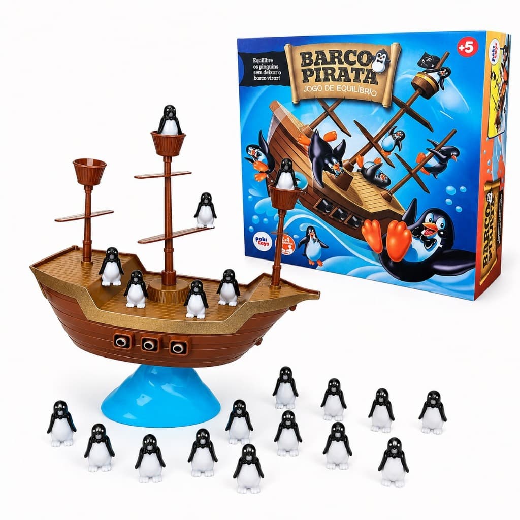 Jogo de Equilibrio Barco Pirata Equilibrando os Pinguins