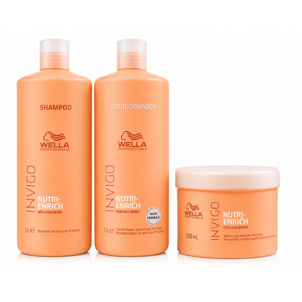 Kit Wella Professionals Invigo Nutri-Enrich Salon Shampoo 1L +Cond 1L+Máscara 500ml