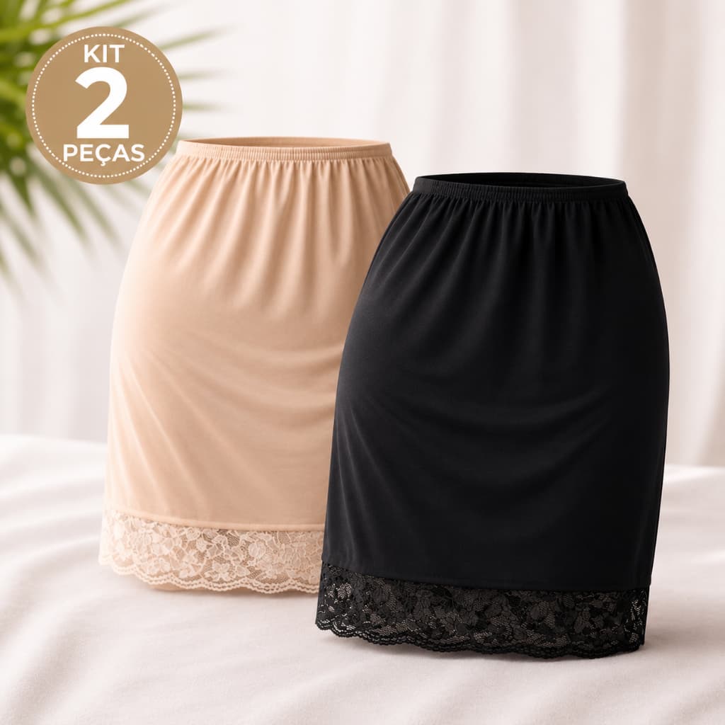 Kit 2 Anágua Saia Saiote Segunda Pele Não Marca Combinação Moda Senhora Evangélica